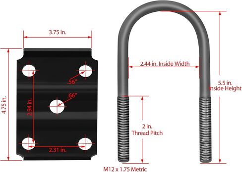 مجموعة مسامير على شكل حرف U للمقطورة من JY PERFORMANCE، محور دائري 2-3/8 بوصة لمحور مقطورة 3500 رطل، طول 5-1/2 بوصة، متري M12 × 1.75 (عبوتان) in Kuwait