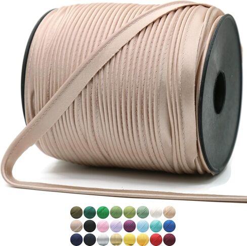 Luxury Satin Piping Trim - 10 Yards - 25+ Colors - Mink Color Satin Shiny Double Fold Piping Bias Tape Binding Lip Cord Welting Cord with Spool for Sewing Clothing Trimming Upholstery SP266810… in Kuwait