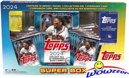2024 Topps Series 1 Baseball SUPER Factory صندوق مغلق مع (147) بطاقة نعناع جديدة تمامًا بما في ذلك قاعدة كبيرة الحجم وبطاقات رفيقة، ودبوس مينا ملفوف و(5) متوازيات فضية حصرية! in Saudi Arabia