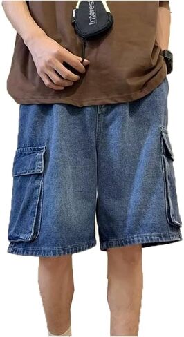 Unisex Y2K Baggy Jean Shorts Hip Hop Cargo Pants Shorts Loose Fit Denim Shorts Streetwear in Saudi Arabia