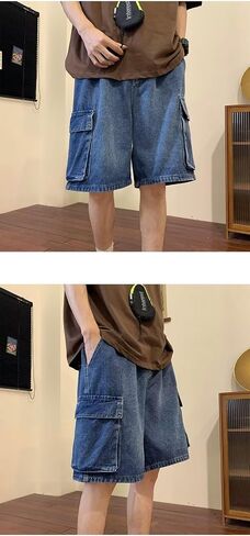 Unisex Y2K Baggy Jean Shorts Hip Hop Cargo Pants Shorts Loose Fit Denim Shorts Streetwear in Saudi Arabia