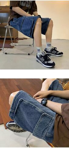 Unisex Y2K Baggy Jean Shorts Hip Hop Cargo Pants Shorts Loose Fit Denim Shorts Streetwear in Saudi Arabia