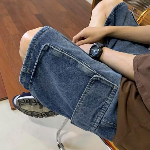 Unisex Y2K Baggy Jean Shorts Hip Hop Cargo Pants Shorts Loose Fit Denim Shorts Streetwear in Saudi Arabia
