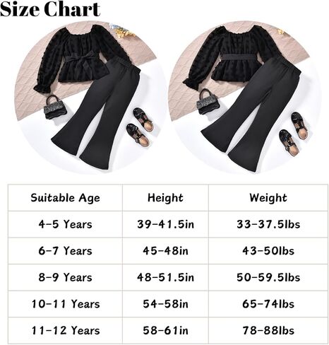 HIHA Girls Fall Clothes Long Sleeve Chiffon Swiss Dot Top Black Flare Legging Pants Set in Saudi Arabia