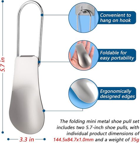 Folding Mini Metal Shoe Pulls 5.7 Inch - Travel Friendly for Men, Women and Children - Pack of 2 in Saudi Arabia