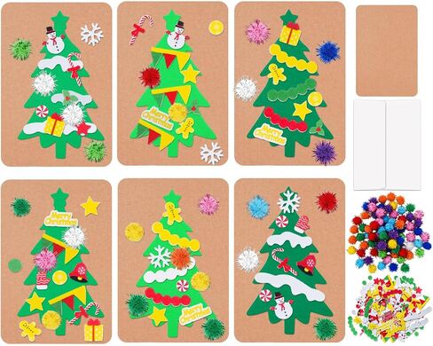 Whaline 420Pcs Christmas Card Making Craft Kit with Xmas Tree Pom Pom Stickers & Envelopes Handmade Invitation Greeting Card Supplies for Holiday DIY Crafts Party Decor in Saudi Arabia