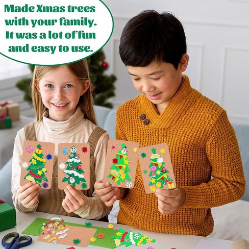 Whaline 420Pcs Christmas Card Making Craft Kit with Xmas Tree Pom Pom Stickers & Envelopes Handmade Invitation Greeting Card Supplies for Holiday DIY Crafts Party Decor in Saudi Arabia