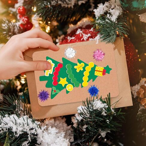 Whaline 420Pcs Christmas Card Making Craft Kit with Xmas Tree Pom Pom Stickers & Envelopes Handmade Invitation Greeting Card Supplies for Holiday DIY Crafts Party Decor in Saudi Arabia