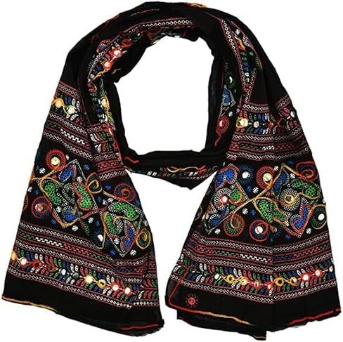 وشاح نسائي من Trend Rajasthani مصنوع من القطن بمرآة Sippi Work Phulkari Dupatta، وشاح Dupatta مطرز من Kutch للنساء in Saudi Arabia