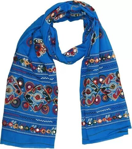 وشاح نسائي من Trend Rajasthani مصنوع من القطن بمرآة Sippi Work Phulkari Dupatta، وشاح Dupatta مطرز من Kutch للنساء in Saudi Arabia