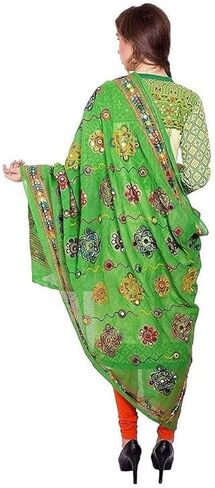 وشاح نسائي من Trend Rajasthani مصنوع من القطن بمرآة Sippi Work Phulkari Dupatta، وشاح Dupatta مطرز من Kutch للنساء in Saudi Arabia
