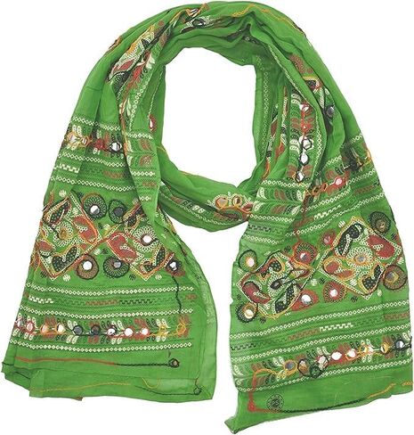 وشاح نسائي من Trend Rajasthani مصنوع من القطن بمرآة Sippi Work Phulkari Dupatta، وشاح Dupatta مطرز من Kutch للنساء in Saudi Arabia