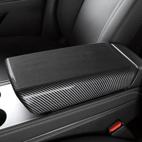 Center Console Armrest Cover Compatible with Model Y 2020-2024 Bright Carbon Fiber Automotive Interior Accessories in Saudi Arabia
