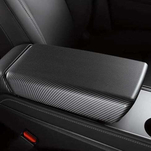 Center Console Armrest Cover Compatible with Model Y 2020-2024 Bright Carbon Fiber Automotive Interior Accessories in Saudi Arabia