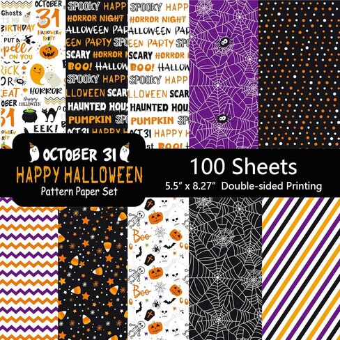 Morcheiong 100 Sheets Halloween Pattern Paper Set Holiday Craft Paper for Card Making Scrapbook Decor, 10 Designs (Orange, 5.5 X 8.27 Inches) in Kuwait