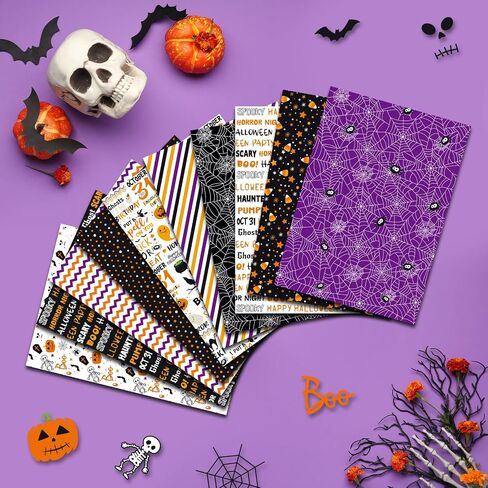 Morcheiong 100 Sheets Halloween Pattern Paper Set Holiday Craft Paper for Card Making Scrapbook Decor, 10 Designs (Orange, 5.5 X 8.27 Inches) in Kuwait