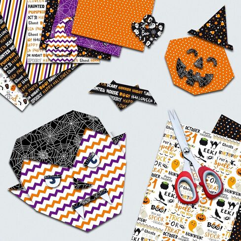 Morcheiong 100 Sheets Halloween Pattern Paper Set Holiday Craft Paper for Card Making Scrapbook Decor, 10 Designs (Orange, 5.5 X 8.27 Inches) in Kuwait