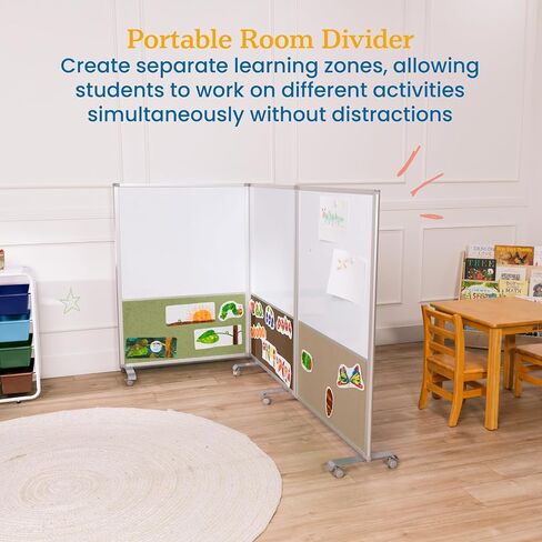 ECR4Kids Mobile Dry-Erase and Flannel Split Room Divider, 3-Panel, School Supplies, Contemporary in Saudi Arabia