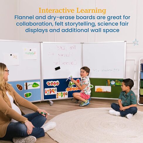 ECR4Kids Mobile Dry-Erase and Flannel Split Room Divider, 3-Panel, School Supplies, Contemporary in Saudi Arabia