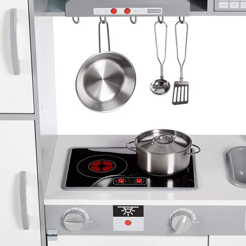 Amazon Basics Kids Upright Wooden Kitchen Toy Playset with Stove, Oven, Sink, Fridge and Accessories, for Toddlers, Preschoolers, Children Age 3+ Years, White & Gray, 39"L x 11.8"W x 39'H' in Saudi Arabia