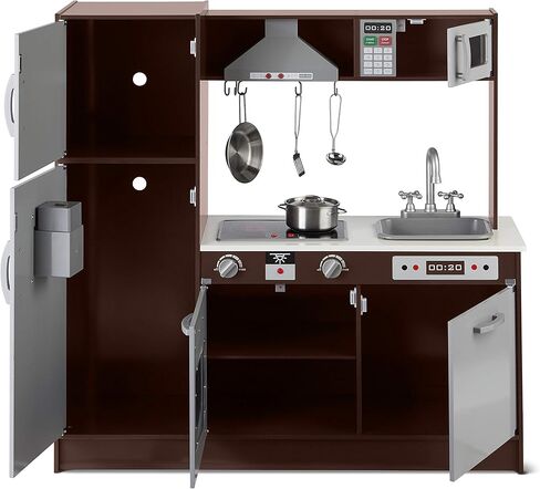 مجموعة ألعاب مطبخ خشبية منتصبة للأطفال من أمازون بيسكس مع موقد وفرن وحوض وثلاجة وإكسسوارات، للأطفال الصغار ومرحلة ما قبل المدرسة والأطفال بعمر 3 سنوات فما فوق، باللون الأبيض والرمادي، 99 سم ​​طولًا × 11.8 سم عرضًا × 99 سم ​​ارتفاعًا. in Kuwait