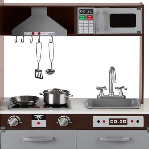 مجموعة ألعاب مطبخ خشبية منتصبة للأطفال من أمازون بيسكس مع موقد وفرن وحوض وثلاجة وإكسسوارات، للأطفال الصغار ومرحلة ما قبل المدرسة والأطفال بعمر 3 سنوات فما فوق، باللون الأبيض والرمادي، 99 سم ​​طولًا × 11.8 سم عرضًا × 99 سم ​​ارتفاعًا. in Kuwait