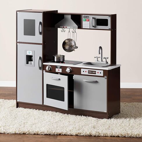 مجموعة ألعاب مطبخ خشبية منتصبة للأطفال من أمازون بيسكس مع موقد وفرن وحوض وثلاجة وإكسسوارات، للأطفال الصغار ومرحلة ما قبل المدرسة والأطفال بعمر 3 سنوات فما فوق، باللون الأبيض والرمادي، 99 سم ​​طولًا × 11.8 سم عرضًا × 99 سم ​​ارتفاعًا. in Kuwait