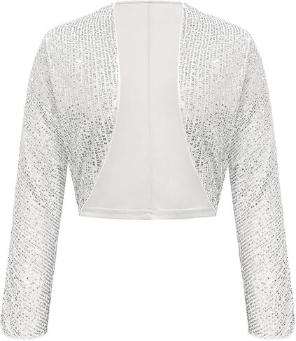 Genhoo Womens Sequin Bolero Shrug Long Sleeve Cropped Sparkly Cardigan Open Front Sequins Jackets for Dresses in Saudi Arabia