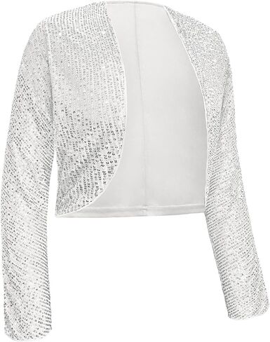 Genhoo Womens Sequin Bolero Shrug Long Sleeve Cropped Sparkly Cardigan Open Front Sequins Jackets for Dresses in Saudi Arabia