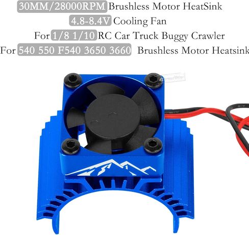 RC Alloy Aluminium 30MM 28000RPM Brushless Motor Heat Sink w/ 4.8-8.4V Cooling Fan Upgrades Part for 1/8 1/10 RC Car 540 550 F540 3650 3660 Motor,2pcs,Black in Kuwait