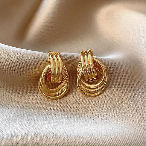 2 Pairs Chunky Gold Knot Earrings for Women Statement Geometric Drop Dangle Earrings Gold Twisted Earrings Jewelry in Saudi Arabia
