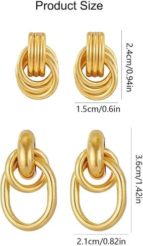 2 Pairs Chunky Gold Knot Earrings for Women Statement Geometric Drop Dangle Earrings Gold Twisted Earrings Jewelry in Saudi Arabia