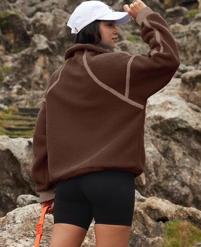 LAMISSCHE Half Zip Sweatshirt Women Oversized Sherpa Jacket V Neck Fleece Pullover Hoodie with Pockets in Kuwait
