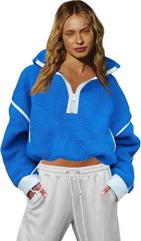 LAMISSCHE Half Zip Sweatshirt Women Oversized Sherpa Jacket V Neck Fleece Pullover Hoodie with Pockets in Kuwait