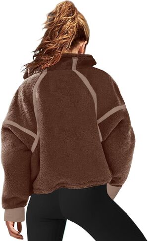 LAMISSCHE Half Zip Sweatshirt Women Oversized Sherpa Jacket V Neck Fleece Pullover Hoodie with Pockets in Kuwait
