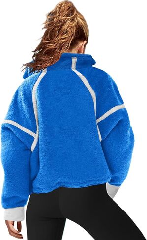 LAMISSCHE Half Zip Sweatshirt Women Oversized Sherpa Jacket V Neck Fleece Pullover Hoodie with Pockets in Kuwait