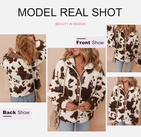 Dokotoo Women Fleece Jacket Casual Long Sleeve Sherpa Button Down Jackets for Women Printed Warm Coats With Pockets in Saudi Arabia