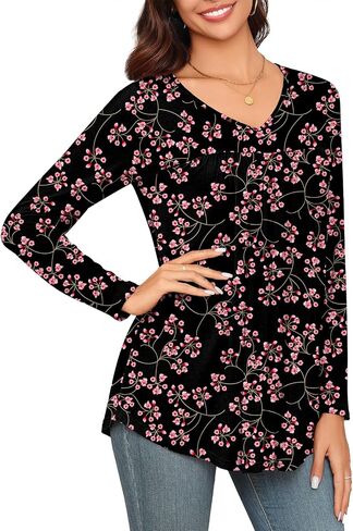 LAOLASI Womens Long Sleeve Tunic Tops V Neck Casual Dressy T Shirts Loose Fit Wear with Leggings Blouses Fall Tops for Women in Saudi Arabia