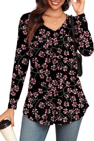 LAOLASI Womens Long Sleeve Tunic Tops V Neck Casual Dressy T Shirts Loose Fit Wear with Leggings Blouses Fall Tops for Women in Saudi Arabia