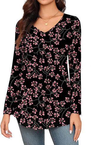 LAOLASI Womens Long Sleeve Tunic Tops V Neck Casual Dressy T Shirts Loose Fit Wear with Leggings Blouses Fall Tops for Women in Saudi Arabia
