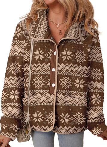 Dokotoo Women Fleece Jacket Casual Long Sleeve Sherpa Button Down Jackets for Women Printed Warm Coats With Pockets in Saudi Arabia