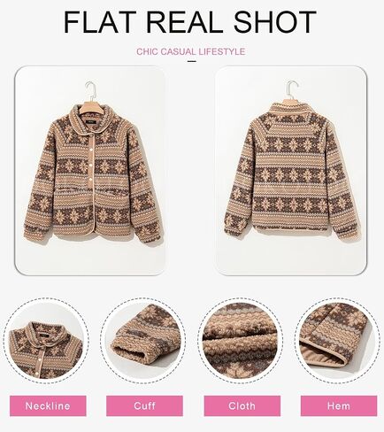 Dokotoo Women Fleece Jacket Casual Long Sleeve Sherpa Button Down Jackets for Women Printed Warm Coats With Pockets in Saudi Arabia