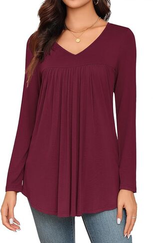 LAOLASI Womens Long Sleeve Tunic Tops V Neck Casual Dressy T Shirts Loose Fit Wear with Leggings Blouses Fall Tops for Women in Kuwait