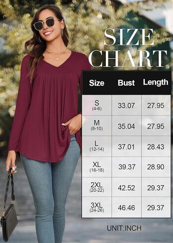 LAOLASI Womens Long Sleeve Tunic Tops V Neck Casual Dressy T Shirts Loose Fit Wear with Leggings Blouses Fall Tops for Women in Kuwait