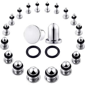18Pcs 14G-00G Ear Gauges Stretching Kit Stainless Steel Ear Gauges Stretching Plugs with Rubber Rings Short Ear Taper Expander Set for Men Women