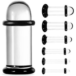 14g-00g Glass Ear Gauges Stretching Kit, Comfy Dead Stretching Plugs with Rubber Rings, 14PCS/10PCS Short Taper Expander Crazy Flat Body Piercing Jewelry Set(6 Colors Options)
