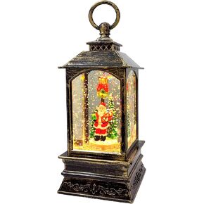 Snow Globes, 9.7 Inch Musical Snow Globe Lantern, Santa Claus Scene Snow Globes, Lighted Snow Globes with Swirling Glitter, USB and Battery Operated Lantern for Christmas Decoration and Gifts