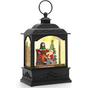 Christmas Snow Globe Lantern with Music & Timer, Swirling Singing Water Glittering Lantern, USB/Battery-Powered for Christmas Decoration (Santa Claus)