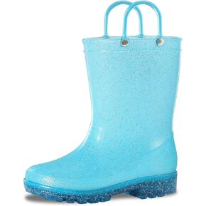 Toddler Rain Boots,Waterproof Glitter Kids Rain Boots with Easy-on Handles for Boys and Girls