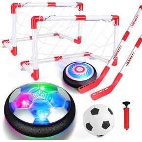 3-in-1 Hover Soccer Ball Set, Including 2 LED Hover Hockey and Soccer Ball Toys, Festive Red & White Goals, Sports Game Toy, Christmas/Birthday Gift for 8 Year Old Boys